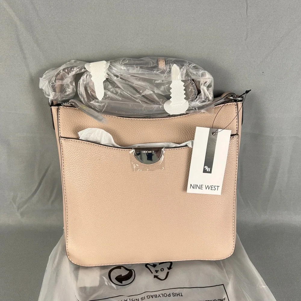 Nine West Gelina Crossbody Bag Womens Soft Marble Pebble Beige Leather Lined